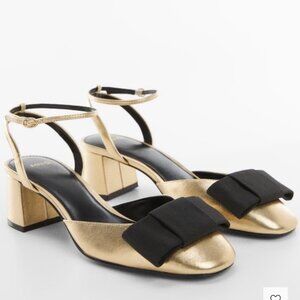 MANGO Bow Leather Shoes - Gold / 6.5